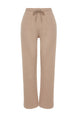 Beige Thessaloniki Fabric Rib Detailed Pockets Wide Straight/plain Knitted Sweatpants Twoaw24ea00021