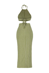 Green Striped Maxi Knitted Accessory Knitwear Look Beach Dress Tbess23el00066