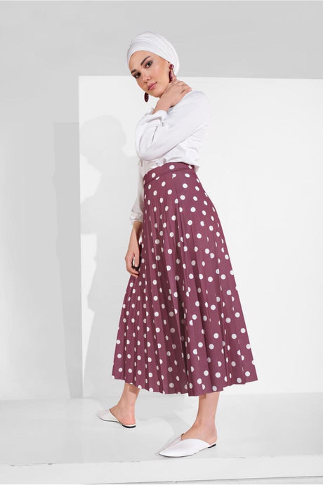 Women's Ecru (mint-cream) Polka Dot Pattern Skirt 9161 Tyc00058456915