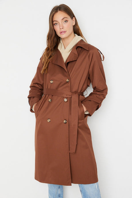 Beige Belted Water Repellent Trench Coat Twoss20tr0012