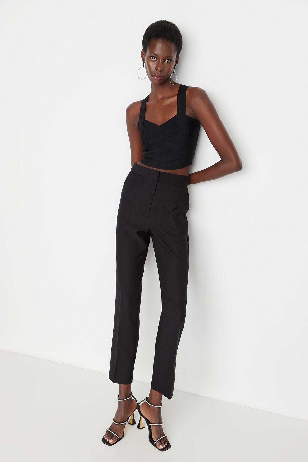 Black Tight Leg Woven Pants Tpraw23pl00000