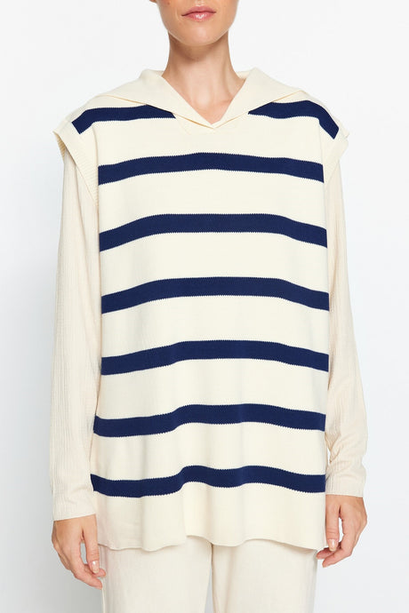 Ecru Sailor Collar Striped Knitwear Sweater Tctaw24uv00034