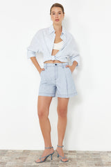 Light Blue 100% Tencel™ Pleated High Waist Denim Shorts Twoss24sr00128