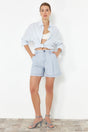 Light Blue 100% Tencel™ Pleated High Waist Denim Shorts Twoss24sr00128