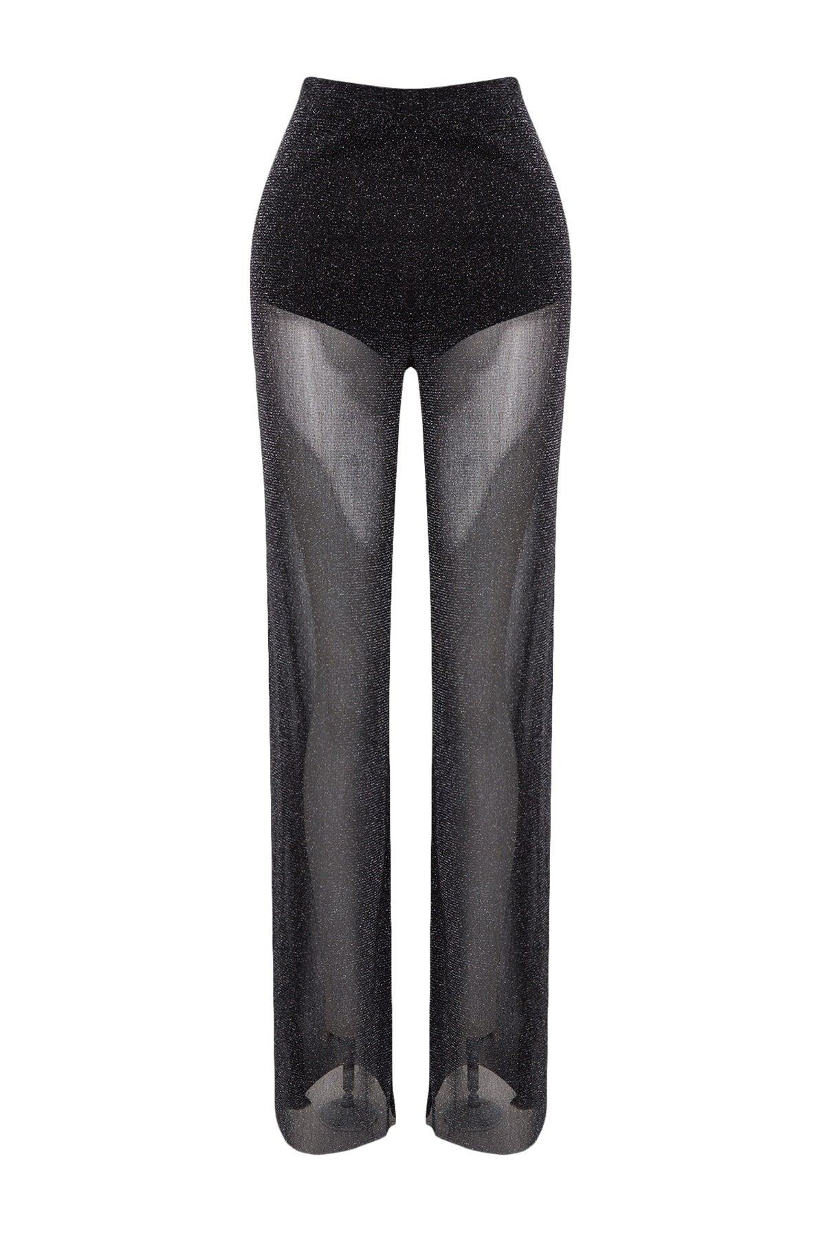 Black Loose Leg Lined Glitter Mesh Pants Tprss23pl00036