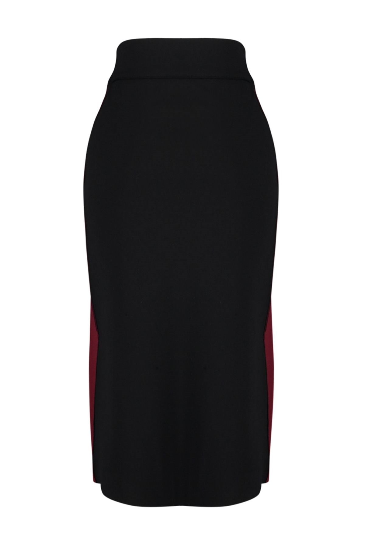 Black Color Block Midi Knit Skirt Twoss24et00018