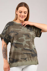 Camouflage Printed Sides Slit Oil Wash Tshirt-anthracite Sea-ts2151