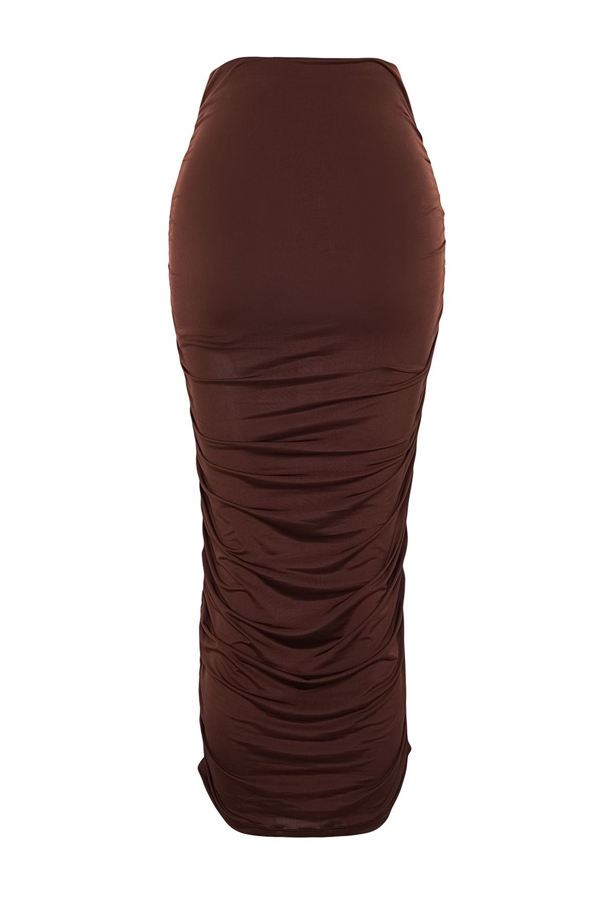 Brown Ruffle Body-fitting Lined Maxi Flexible Knit Skirt Twoss24et00028