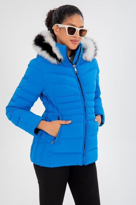 Women's Short Removable Fur Hooded Windproof Padded Inflatable Coat 8671 Gfx8671