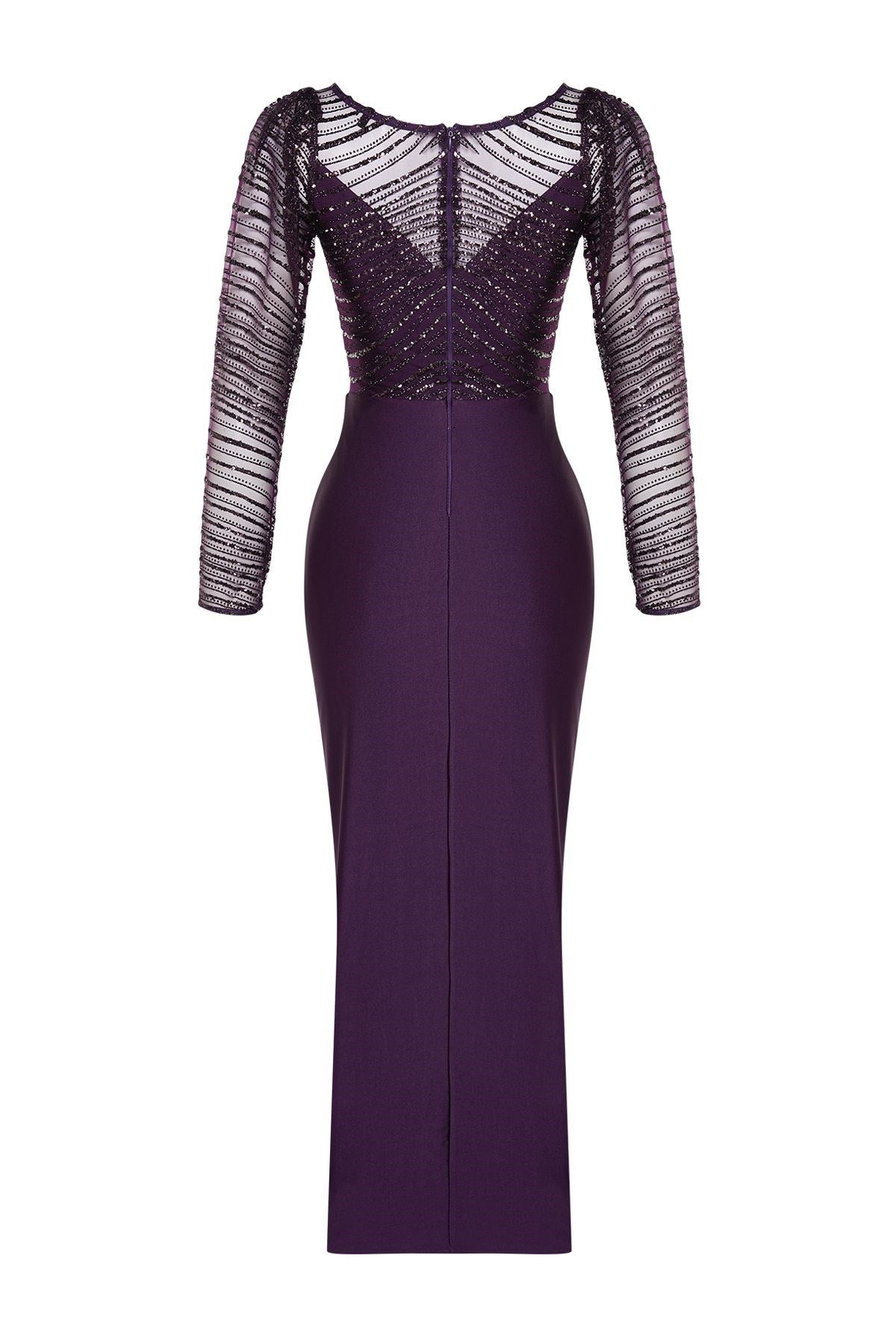 Purple Tulle Detailed Knitted Elegant Evening Dress Tprss24ae00103