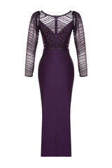 Purple Tulle Detailed Knitted Elegant Evening Dress Tprss24ae00103