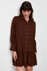 Brown Skirt Ruffled Mini Woven Shirt Dress Twoss24el00349