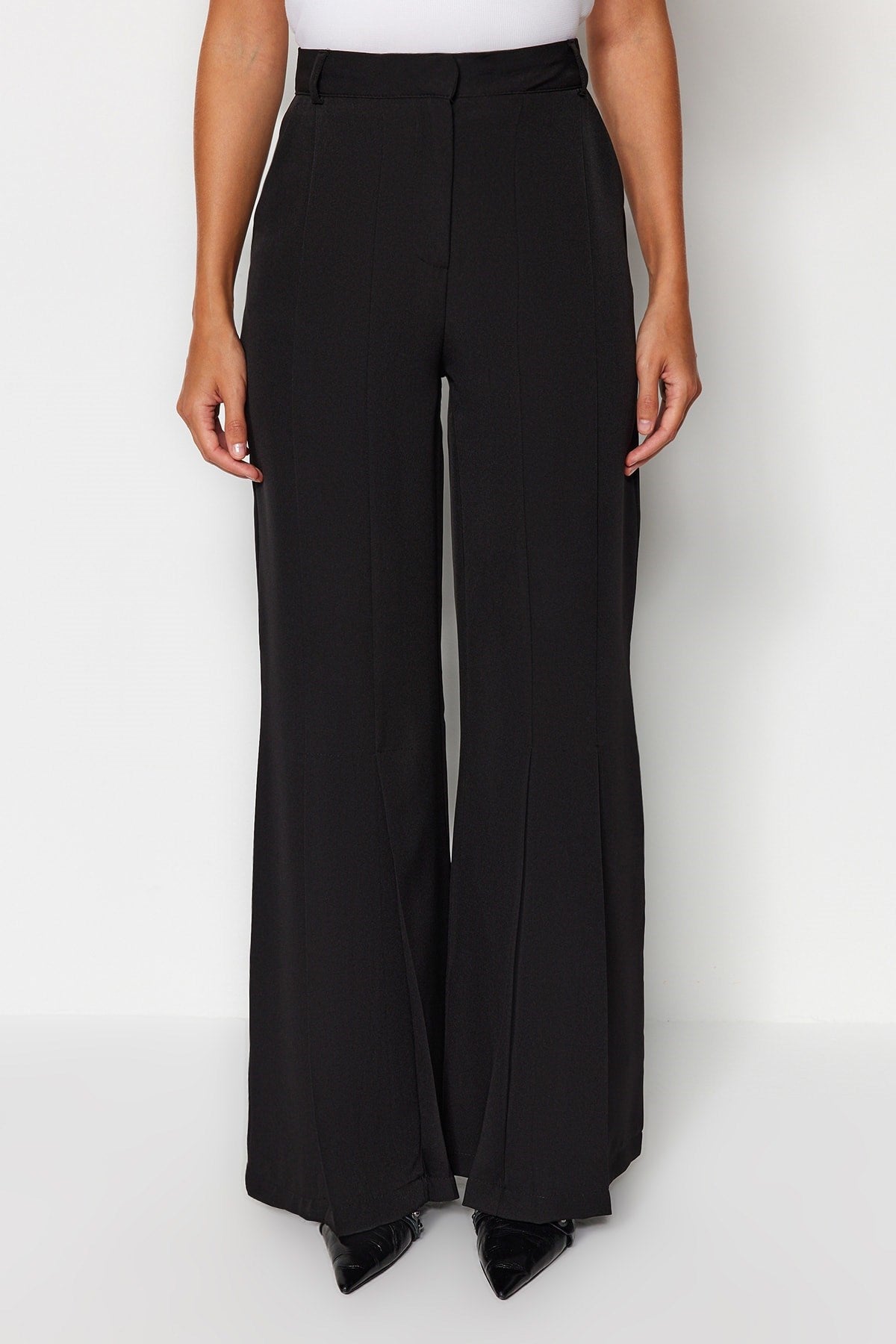 Black Palazzo/extra Wide Leg Woven Wide Leg Pants Twoaw24pl00093