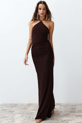 Brown Body Sitting Long Night Evening Dress Tprss24ae00086