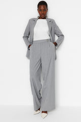 Grey Wide Leg/wide Leg Sim Detailed Woven Striped Pants Twoss23pl00223