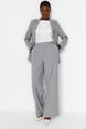 Grey Wide Leg/wide Leg Sim Detailed Woven Striped Pants Twoss23pl00223