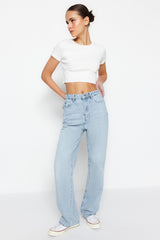 Blue High Waist Straight Jeans Twoss22je0242