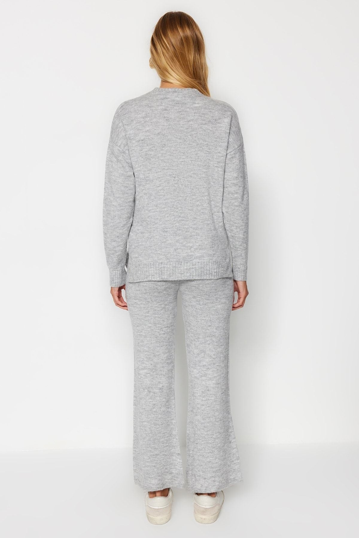 Grey Soft Textured Basic Knitwear Bottom-top Suit Twoaw24au00100