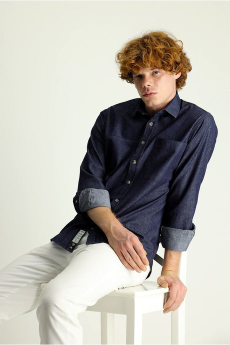 Long Sleeve Slim Fit Denim Cotton Shirt 507217