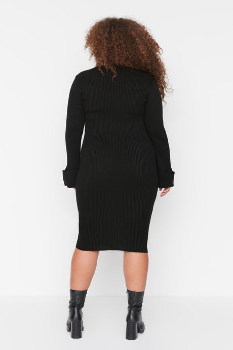 Black Ruffle Detailed Knitwear Dress Tbbaw23ah00005