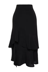 Black Flounce Midi Woven Skirt Twoss24et00132