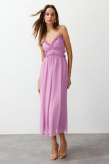 Ecru Ruffle Detailed A Cut/bell Shape Maxi Lined Woven Dress Twoss23el02013