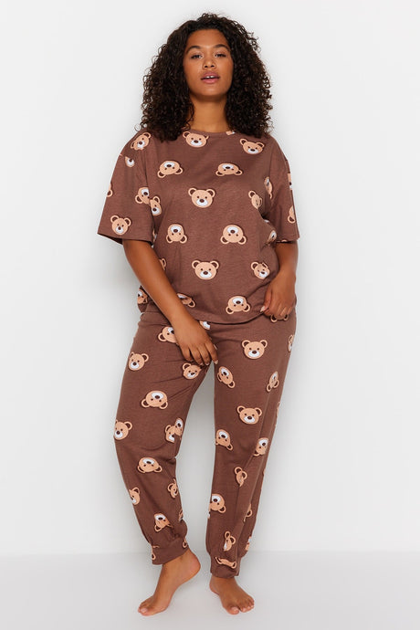 Anthracite Teddy Bear Pattern Knitted Pajama Set Tbbaw23ai00039