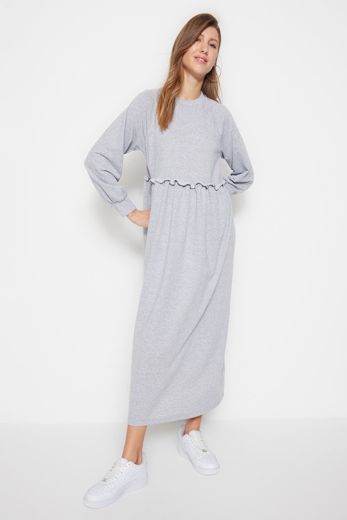 Grey Waist Cut Knit Dress Tctss23eb00307