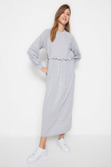 Grey Waist Cut Knit Dress Tctss23eb00307