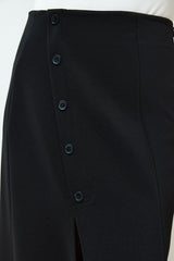 Black Asymmetric Buttoned Slit Knit Skirt Twoss24et00143