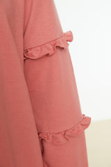 Dusty Rose Crew Neck Sleeves Ruffle Knitted Tunic Tctss21tn0088