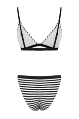 Black And White Striped Triangle Textured Regular Bikini Set Tbess24bt00060