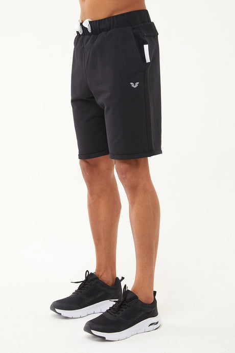 Men's Black Organic Cotton Pocketed Drawstring Short Capri Bermuda Casual And Sports Shorts 0803 Tb2