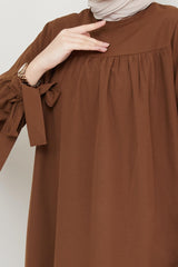 Tie Up Sleeveless Dress Brown 2081