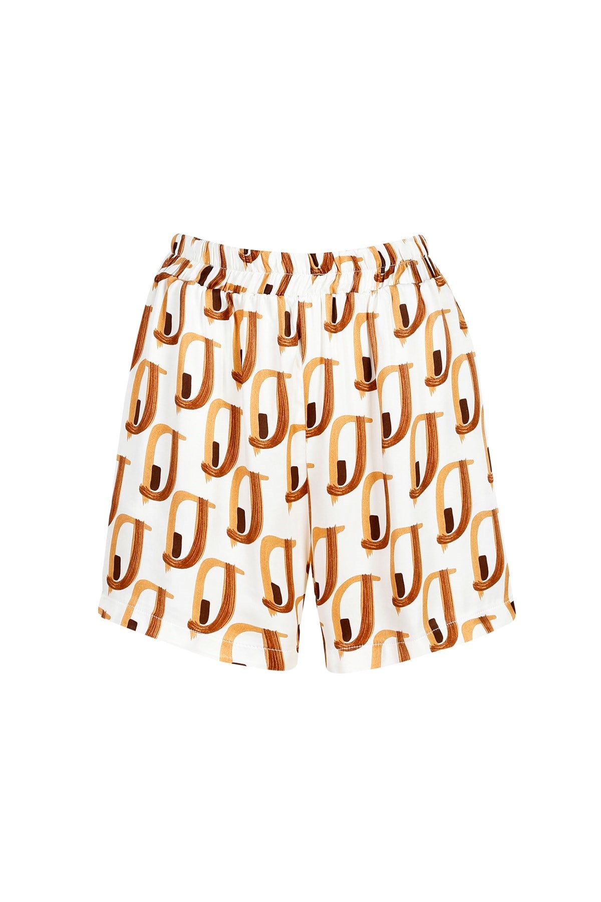 Women's Coffee Ecru Waist Printed Shorts With Elastic Pockets Lg-oz250-srt