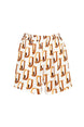 Women's Coffee Ecru Waist Printed Shorts With Elastic Pockets Lg-oz250-srt