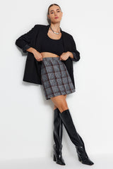 Black Plaid Cashmere Fabric Mini Woven Skirt Twoaw20et0120