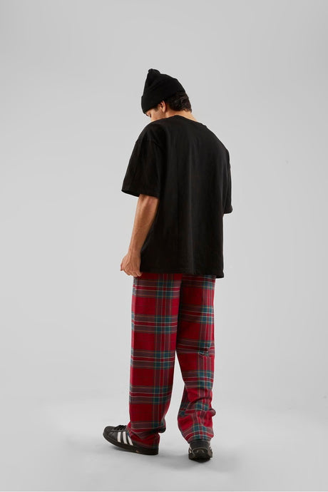 Plaid Pattern Waist Elastic Black Pajamas Flaw-211-004-002