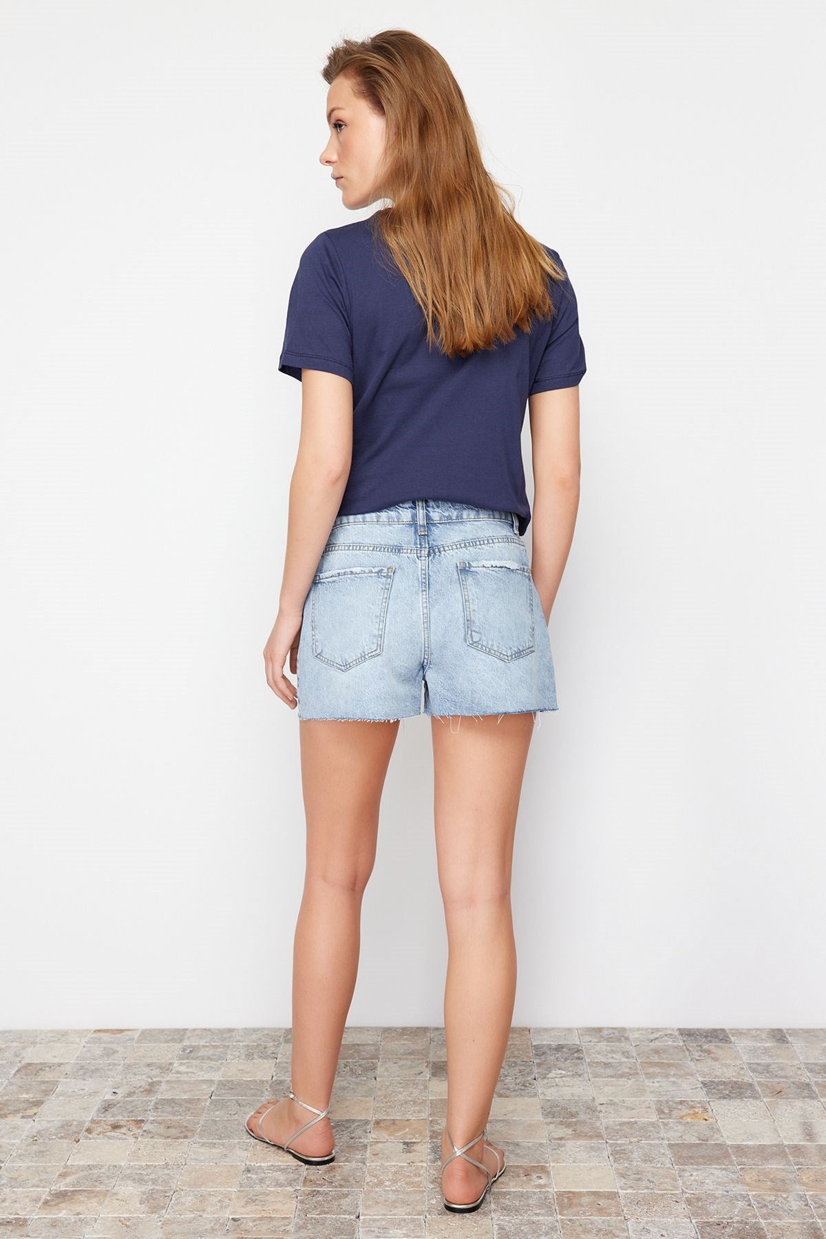 Blue More Sustainable Ripped High Waist Shorts Twoss24sr00104