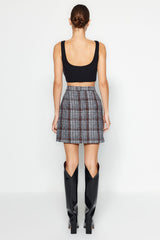 Black Plaid Cashmere Fabric Mini Woven Skirt Twoaw20et0120