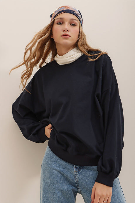 Women's Stone Crew Neck Oversize Basic Sweatshirt Alc-669-001