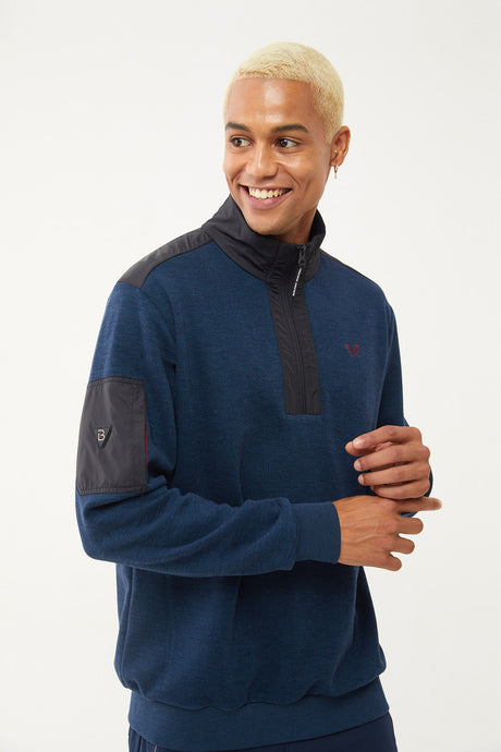 Men's Navy Blue Half Zipper Soft Textured Sweatshirt 1550 Tb23ml11w1550-1