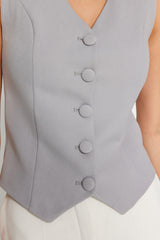 Light Blue Fitted Buttoned Woven Vest Twoss21ye0009