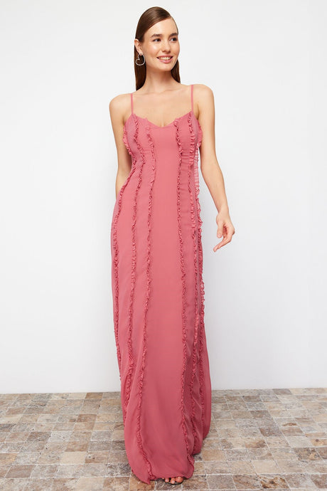 Dusty Rose Chiffon Long Night Evening Dress Tprss24ae00072