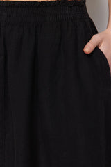 Black 100% Linen Elastic Midi Skirt Twoss24et00153