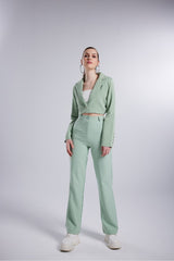 High Waist Button Closure Fabric Panky Pants Green Hlpankypants