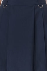 Navy Blue Pleated Buckle Detailed Mini Woven Skirt Twoss24et00115