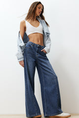 Blue More Sustainable Seam Detailed High Waist Wide Leg Jeans Twoss24je00116