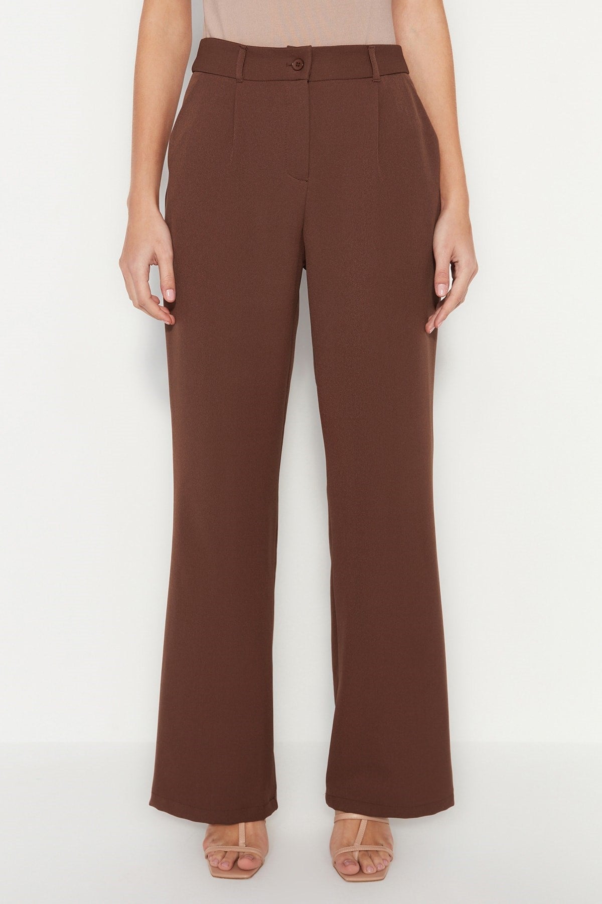 Brown High Waist Wide Leg/wide Leg Pleated Woven Pants Twoaw21pl0076