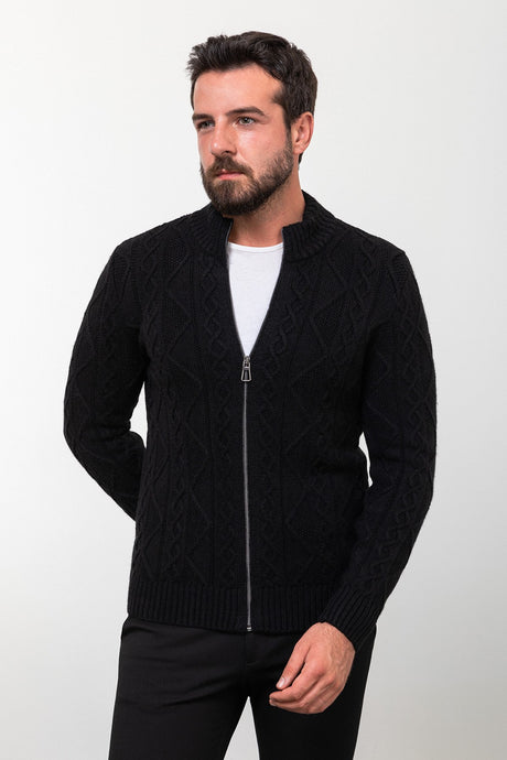 Braided Grey Slim Fit Dominant Collar Zipper Wool Men's Knitwear Cardigan 11236.23k